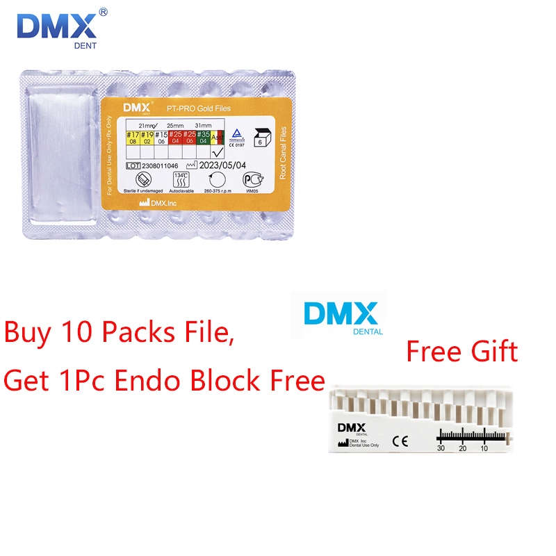 DMXDENT PT-Pro Gold Rotary Files Dental Niti Root Canal + Free Gift