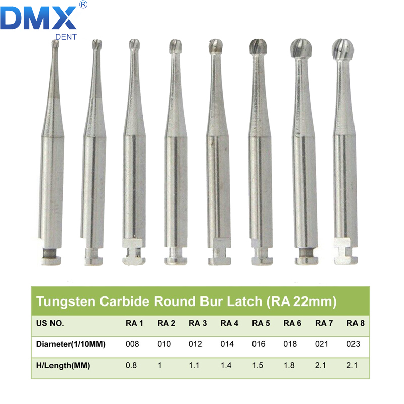 DMXDENT RA1 / RA2 / RA3 / RA4 / RA5 / RA6 / RA7 / RA8 Round Carbide Bur for Slow Speed Latch Type 10pcs