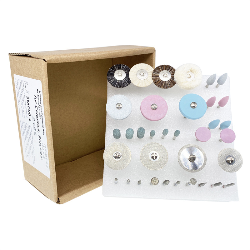 35pcs Dental Lab Polishing Burs HP Kit Disc Brush Stone for Ceramics Porcelain