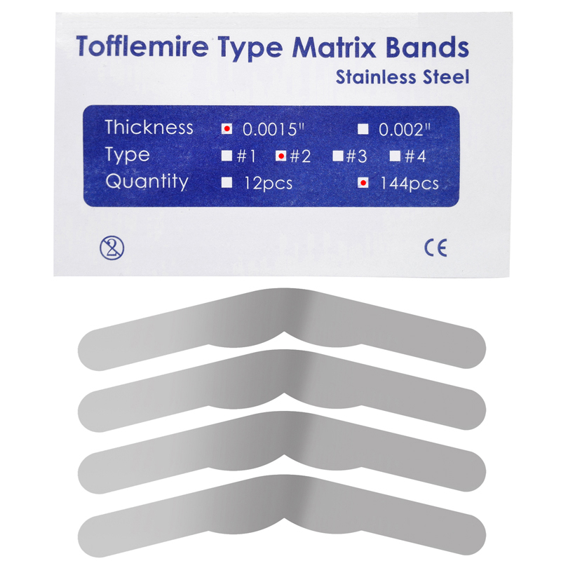 144 Pcs/pack Dental Stainless Steel Tofflemire Matrix Bands .0015＂Autoclavable