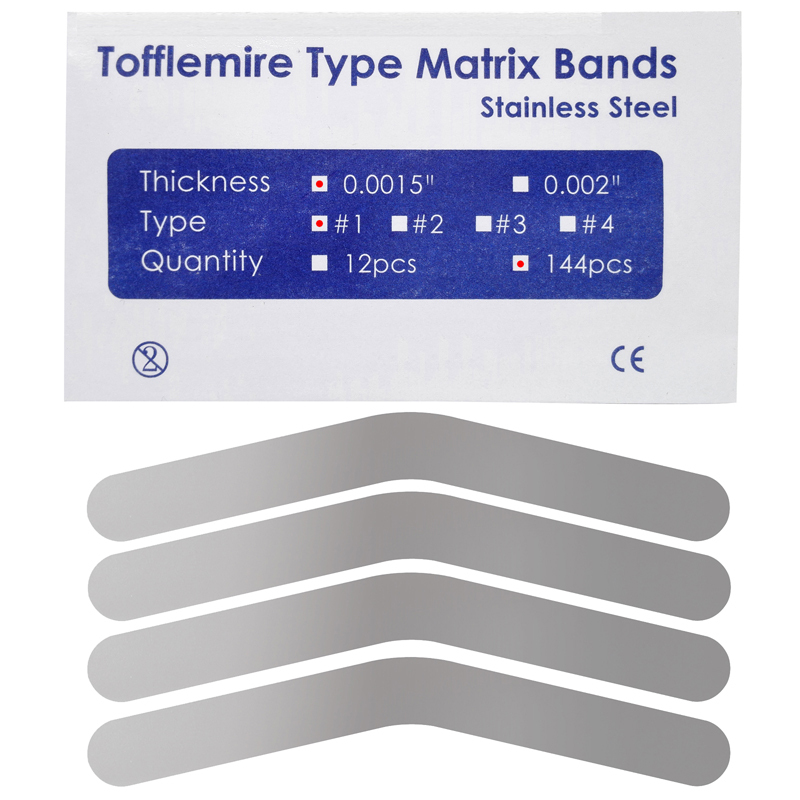 144 Pcs/pack Dental Stainless Steel Tofflemire Matrix Bands .0015＂Autoclavable