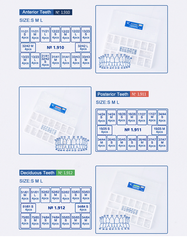 TOP BM 1.910 / 1.911 / 1.912 Dental Transparent Crown Posterior Matrices Matrix for Adult / Child Features 64pcs