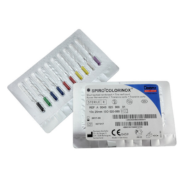 Expired 2017-09 Dentsply Maillefer Dental Spiro Colorinox Short Barbed Nervbroach Hand Use Files