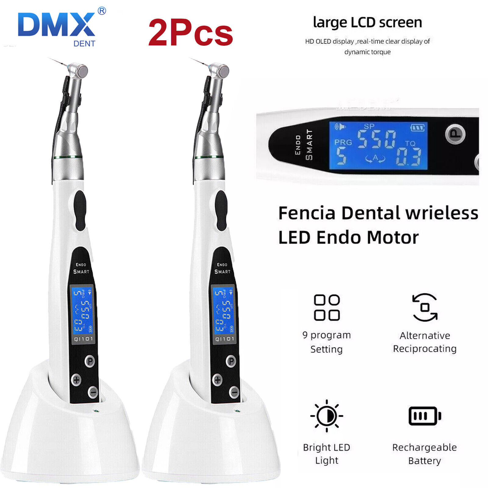 DMXDENT 16:1 Dental Cordless LED Endo Motor Contra Angle / 4.5"LCD Apex Locator Root Canal