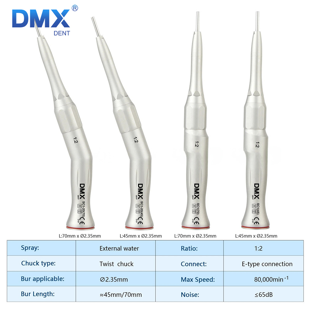 DMXDENT 1:1/1:2 Dental Surgical Osteotomy Low Speed Straight Handpiece / 20o Contra Angle for NSK/KAVO