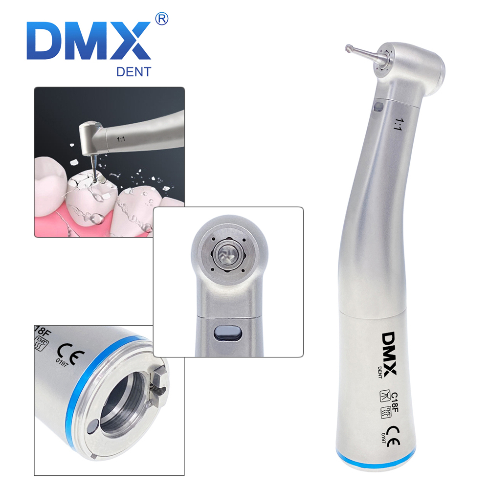 DMXDENT C18F/C18F-M Dental 1:1 Fiber Optic Contra Angle Handpiece 4 Water Spray