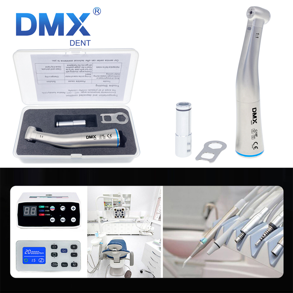 DMXDENT C18F/C18F-M Dental 1:1 Fiber Optic Contra Angle Handpiece 4 Water Spray