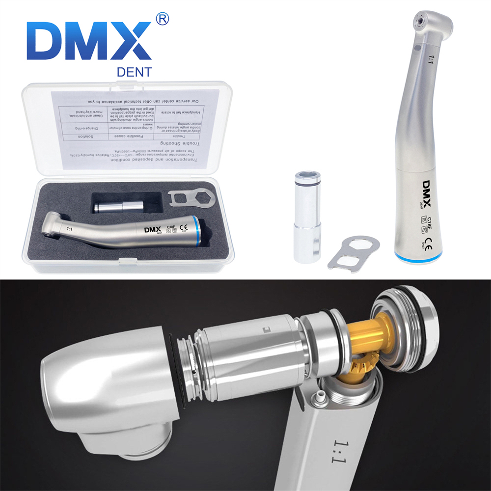 DMXDENT C18F/C18F-M Dental 1:1 Fiber Optic Contra Angle Handpiece 4 Water Spray
