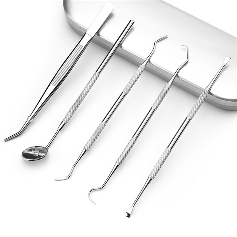 5Pcs/Set Dental Examination Kit Basic Hygiene Tweezer Mirror Explorer Cleaning Tool