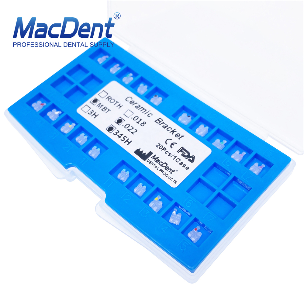 MacDent Dental Ortho Clear Ceramic Bracket Braces Mesh Base ROTH/MBT 022 345 Hook