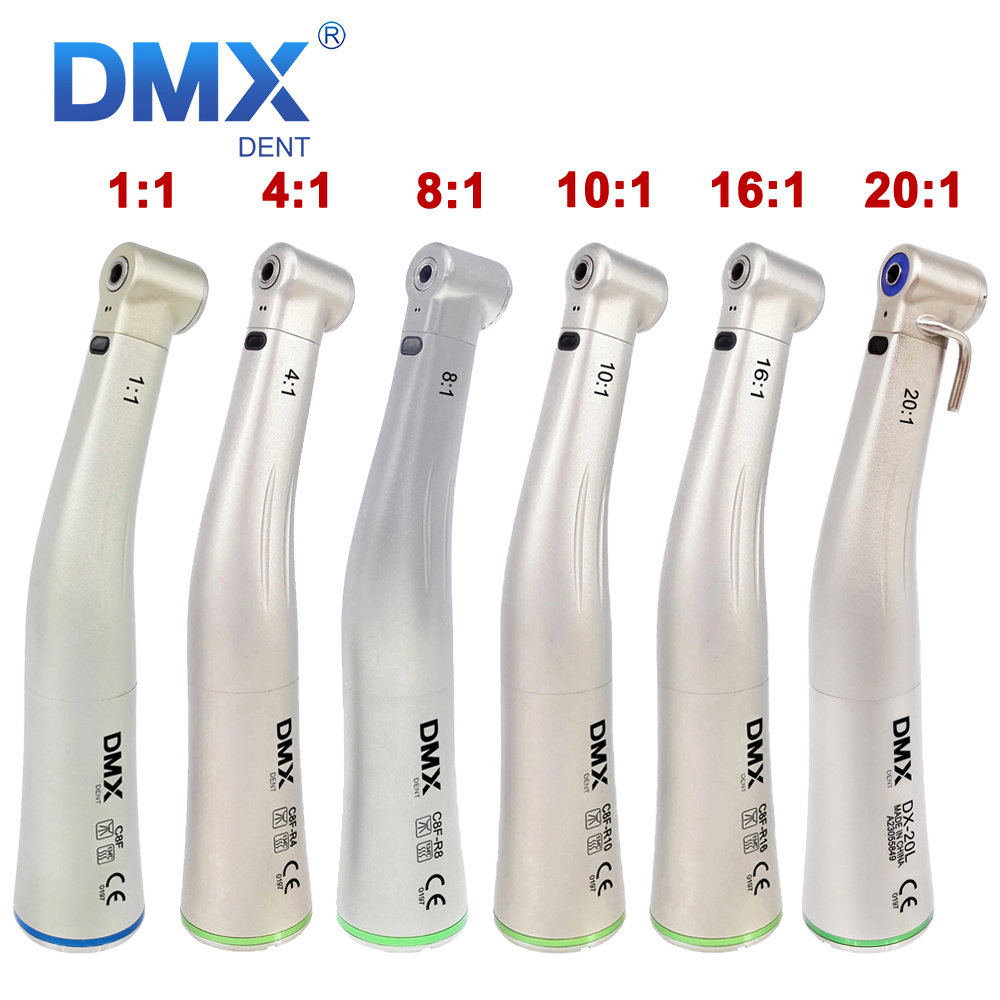 DMXDENT Dental Low Speed（Reduction）Fiber Optic Contra Angle Handpiece 1:1/4:1/8:1/10:1/16:1/20:1 NSK
