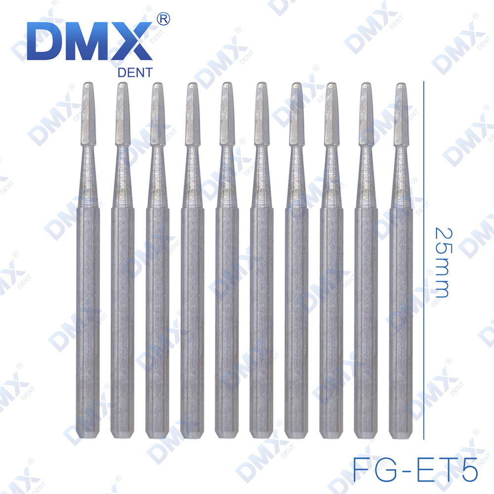 10Pcs DMXDENT Dental Tungsten Carbide Burs Trimming & Finishing Safe End Taper FG ET5
