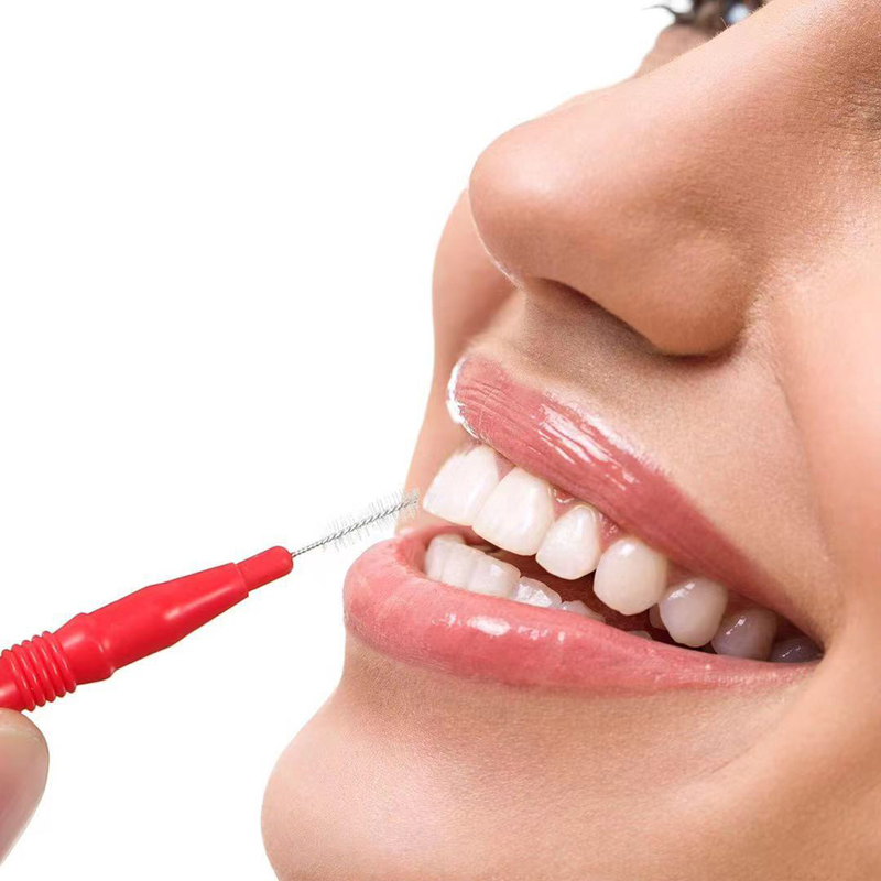 Dental Plastic Interdental Brush Floss Sticks Tooth Head Oral Hygiene Red/Blue 50 Pcs