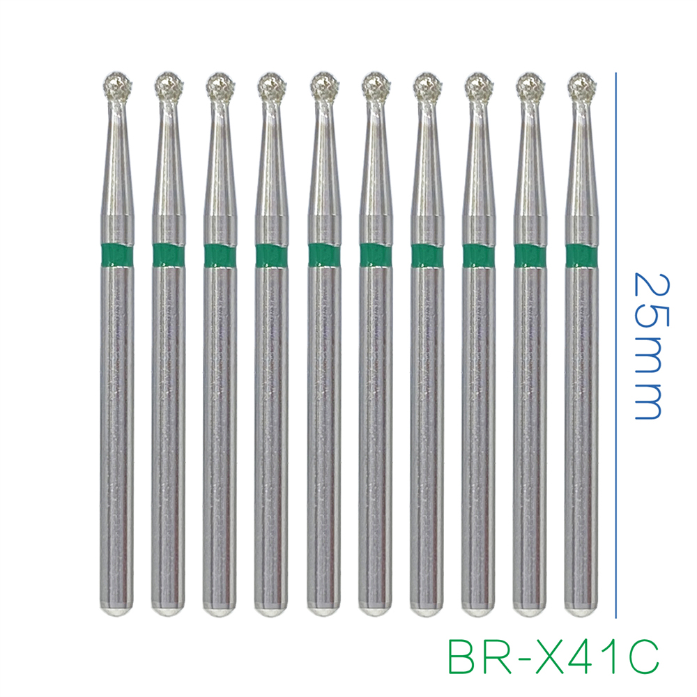 10Pcs Dental FG Diamond Ball Round Burs For High Speed Handpiece Friction Grip 1.6mm 25mm