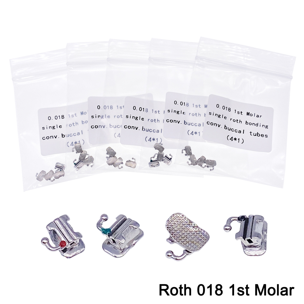 4PCS Dental Ortho Buccal Tubes Bracket Brace 1st/2nd Molar Roth/MBT 018/022 Convertible