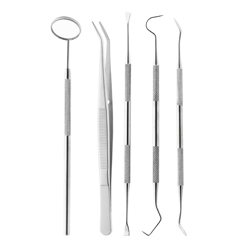 5Pcs/Set Dental Examination Kit Basic Hygiene Tweezer Mirror Explorer Cleaning Tool