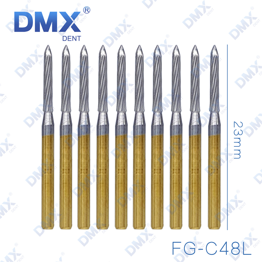 10Pcs DMXDENT Dental Carbide Bur FG-C48L Flame Trimming & Finishing Bur 23mm