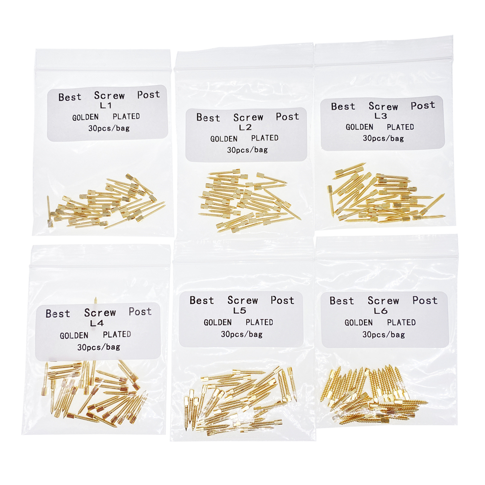 30 Pcs Dental Screw Post 24K Gold Plated Conical Refills S/M/L/XL For Root Canal