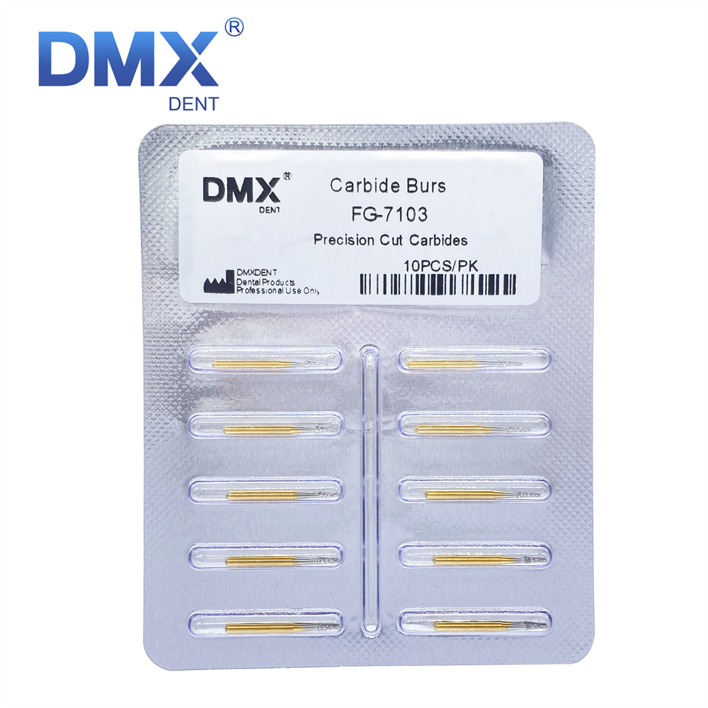 10Pcs DMXDENT Dental Tungsten Carbide Burs FG Gold Trimming & Finishing FG-7103