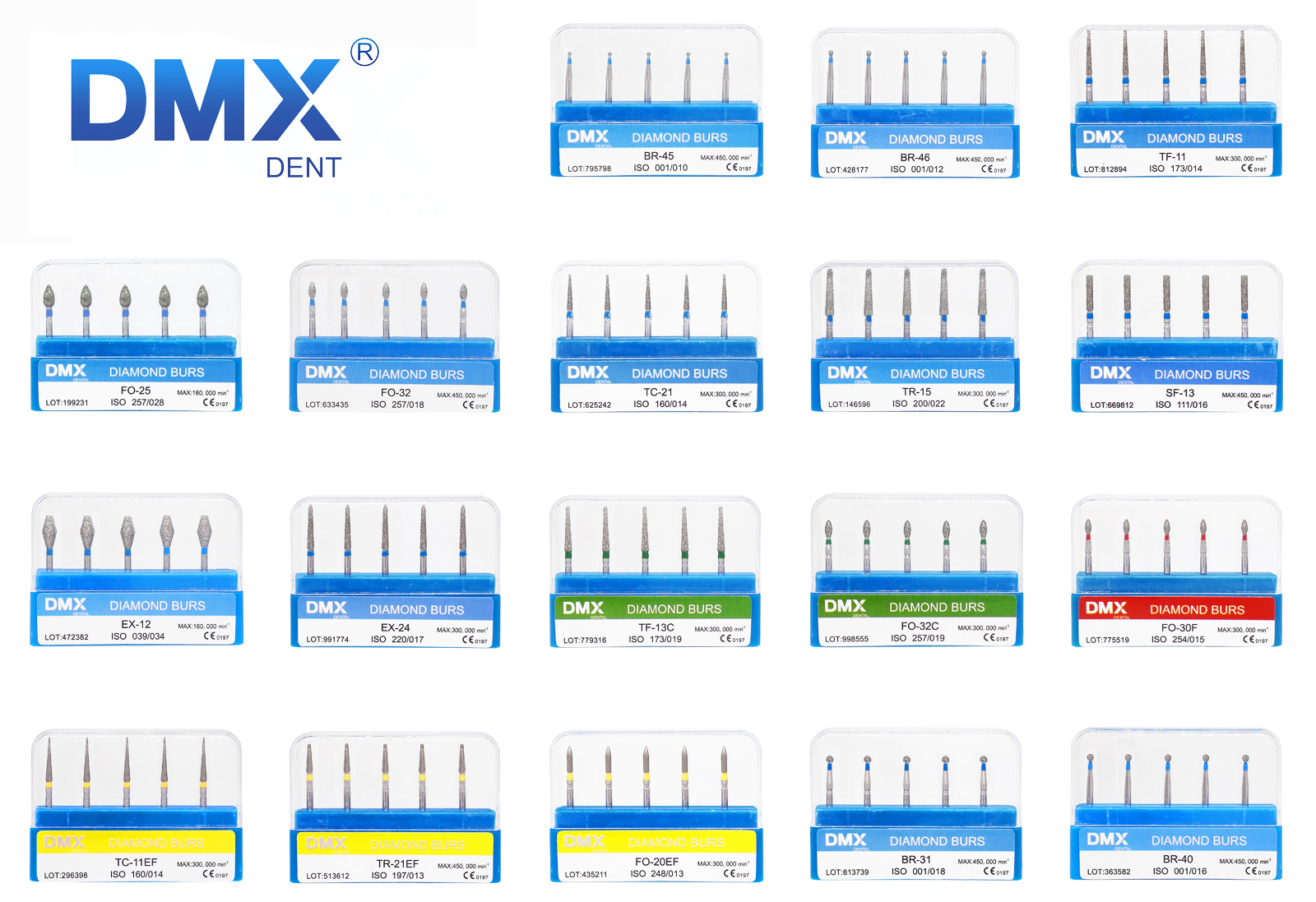 DMX-DENTAL Diamond Burs Drill FG 1.6mm 5pcs/pk Dental High Speed Handpiece 154 Types Optional