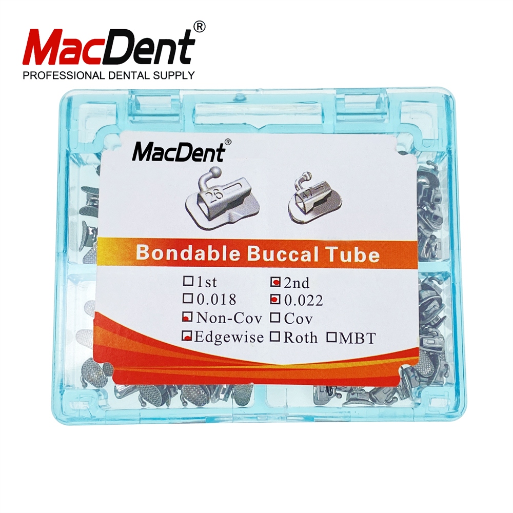 200pcs MacDent Dental Ortho Buccal Tubes 1st/2nd Molar Edgewise 022 Non-Conv Mesh Base