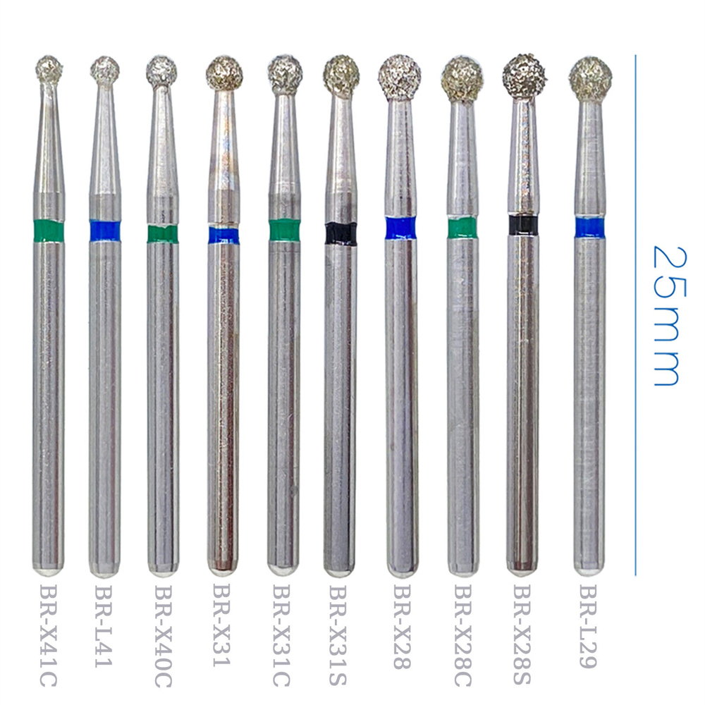 10Pcs Dental FG Diamond Ball Round Burs For High Speed Handpiece Friction Grip 1.6mm 25mm