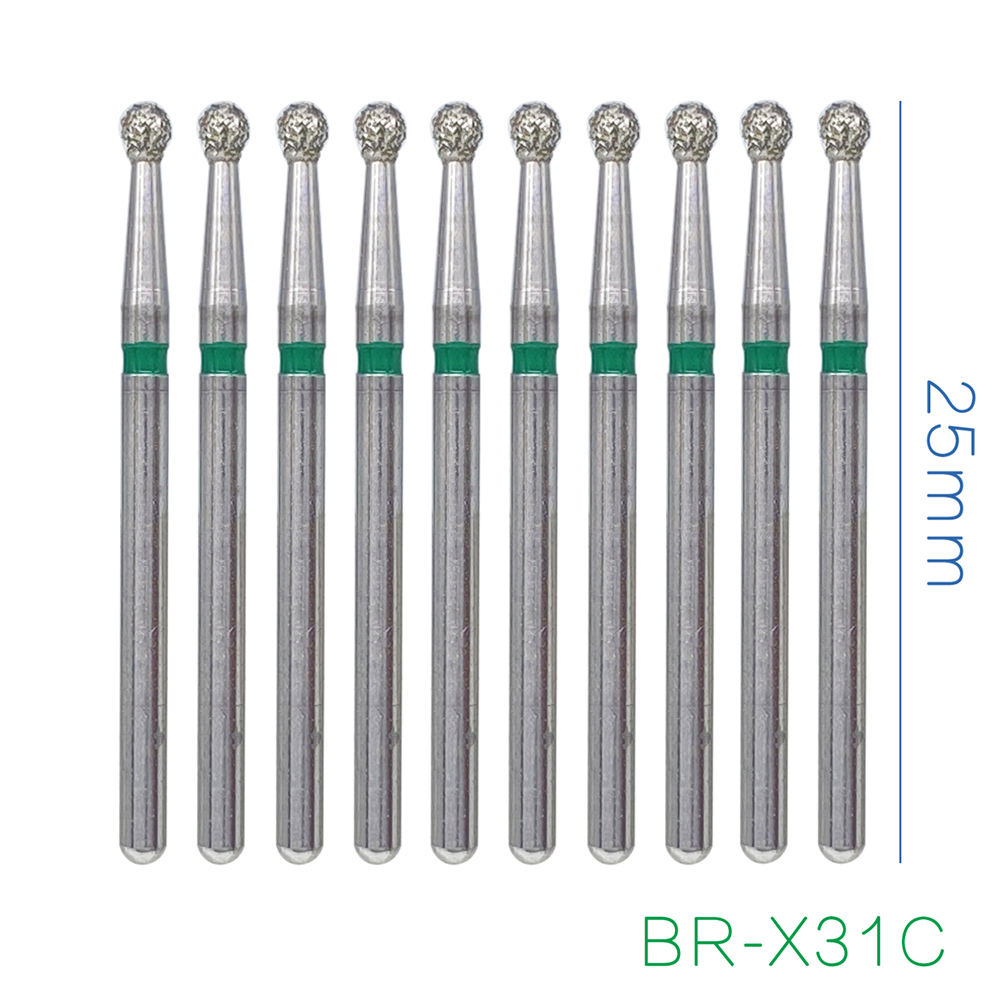 10Pcs Dental FG Diamond Ball Round Burs For High Speed Handpiece Friction Grip 1.6mm 25mm