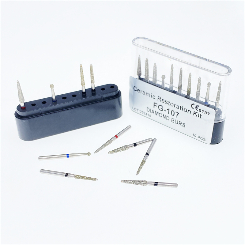 10pcs/kit Dental Diamond Burs Kit FG-107 for Preparation Ceramic Restorations