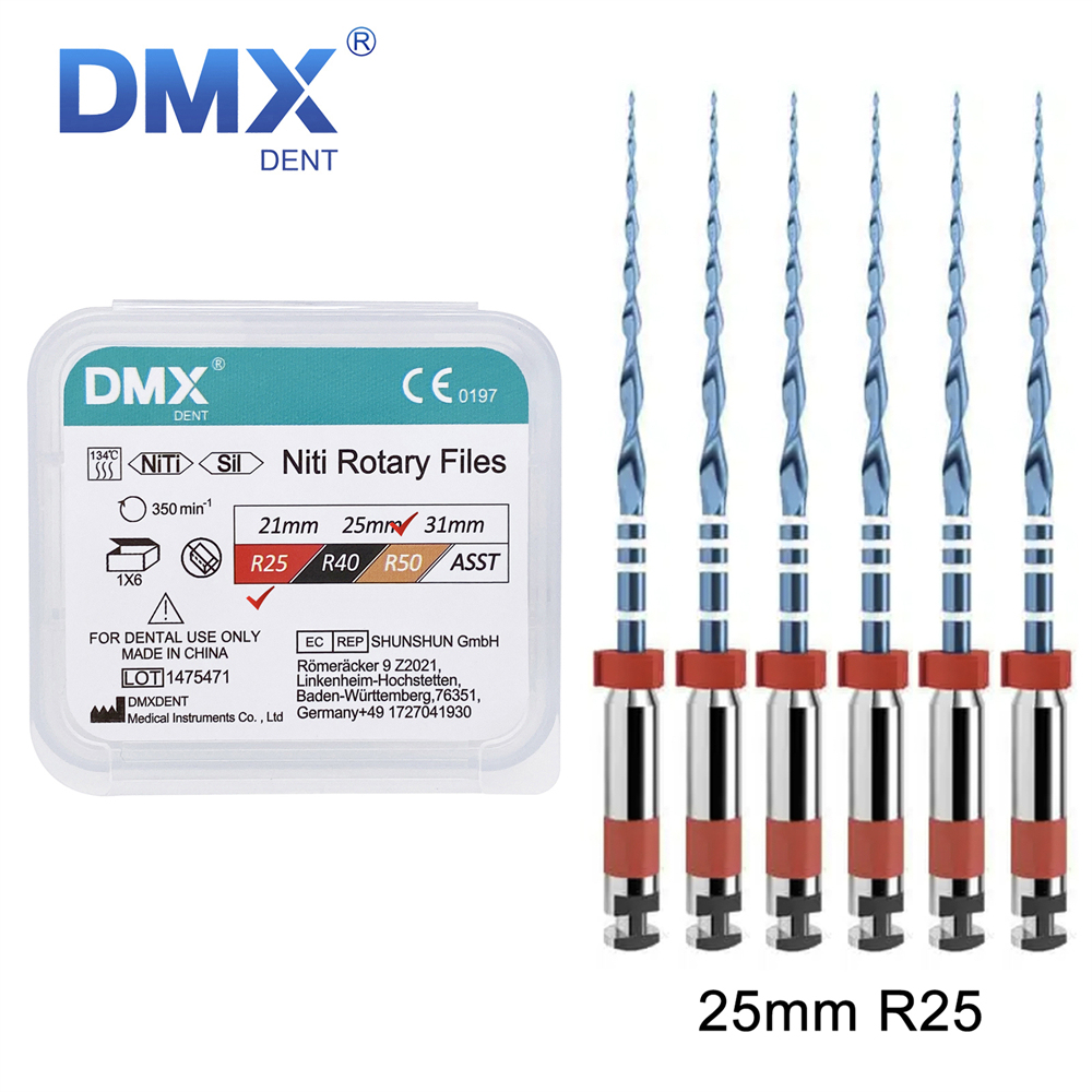 6Pcs DMXDENT Dental Endo Files Root Canal Endodontic NITI Rotary File 21/25MM