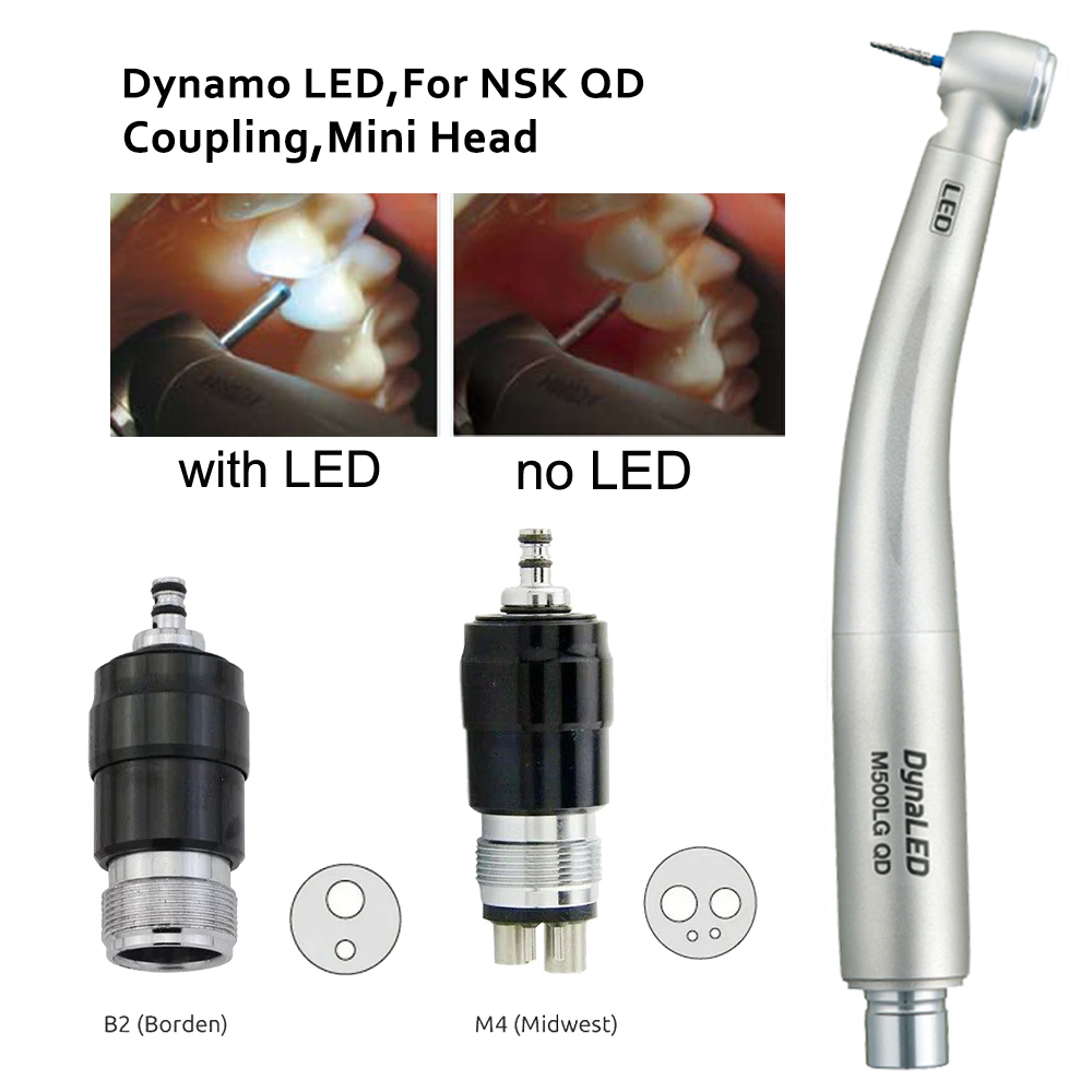 Dynaled M500LG QD B2/M4 Dental E-generator LED High Speed Air Turbine Handpiece with Coupler Fit NSK