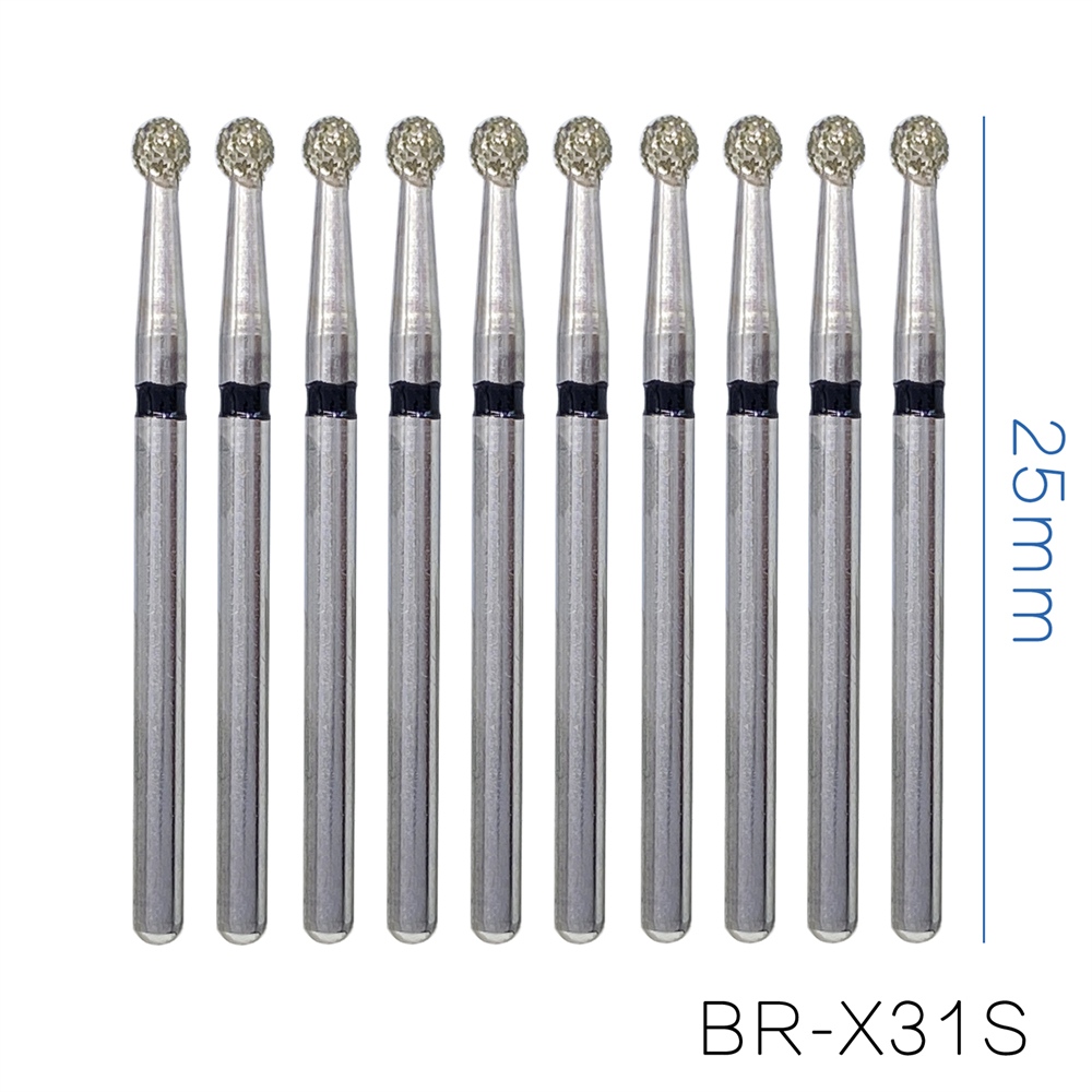 10Pcs Dental FG Diamond Ball Round Burs For High Speed Handpiece Friction Grip 1.6mm 25mm