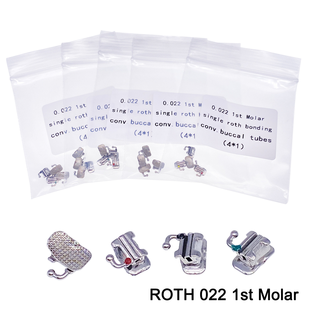 4PCS Dental Ortho Buccal Tubes Bracket Brace 1st/2nd Molar Roth/MBT 018/022 Convertible
