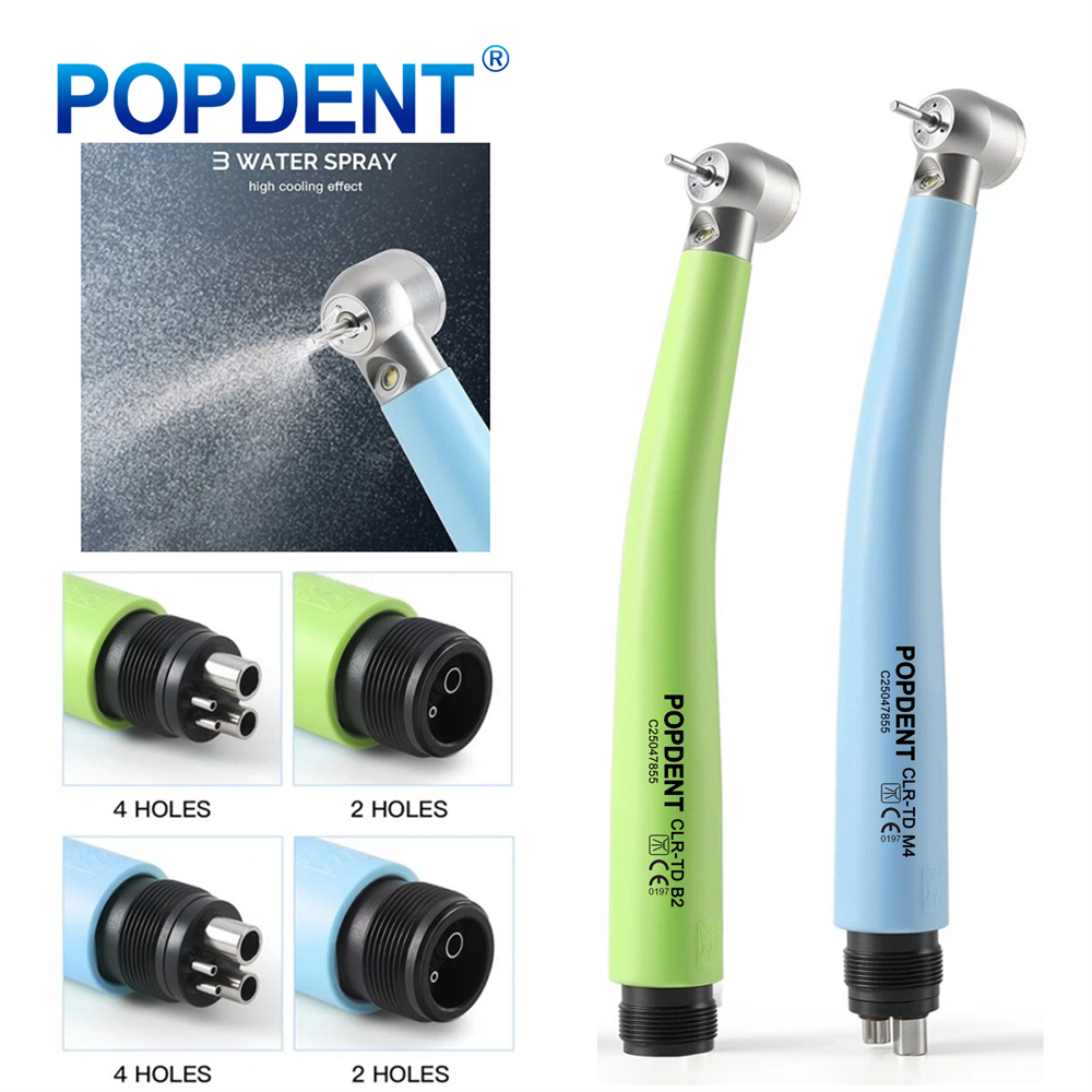 POPDENT CLR-TD Dental LED E-generator High Speed Air Turbine Handpiece 3 Way Spray 2/4Holes