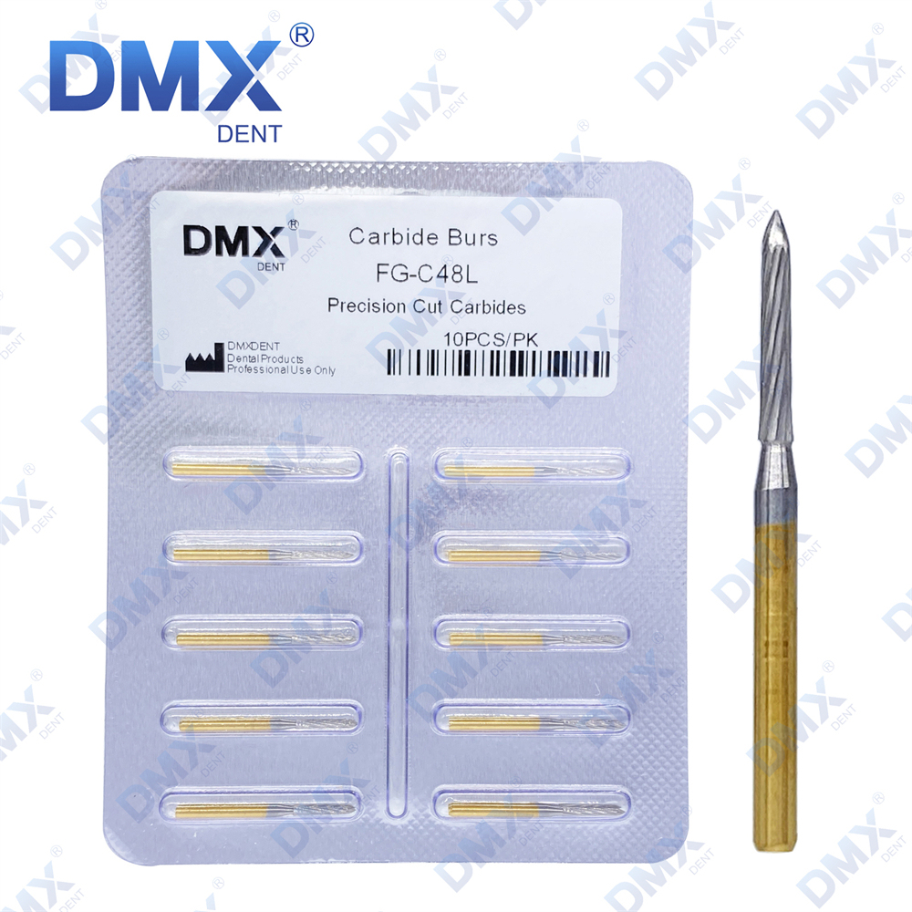 10Pcs DMXDENT Dental Carbide Bur FG-C48L Flame Trimming & Finishing Bur 23mm