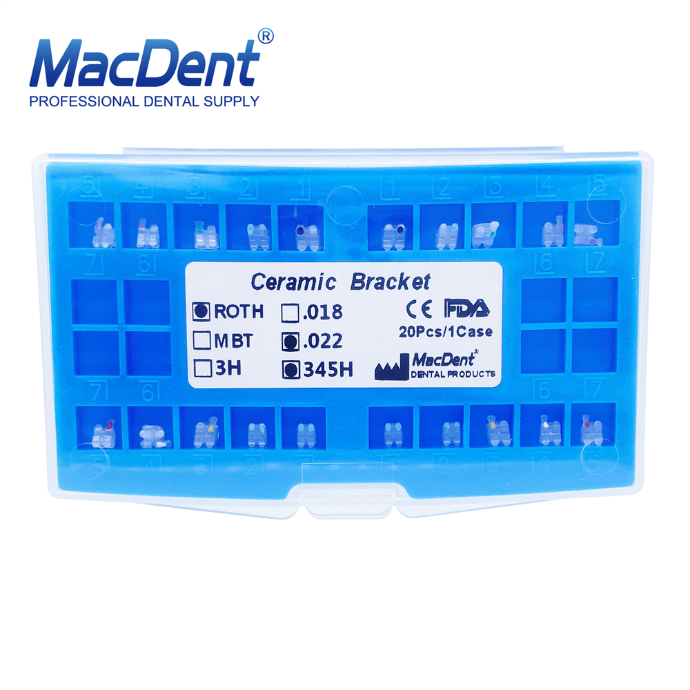 MacDent Dental Ortho Clear Ceramic Bracket Braces Mesh Base ROTH/MBT 022 345 Hook