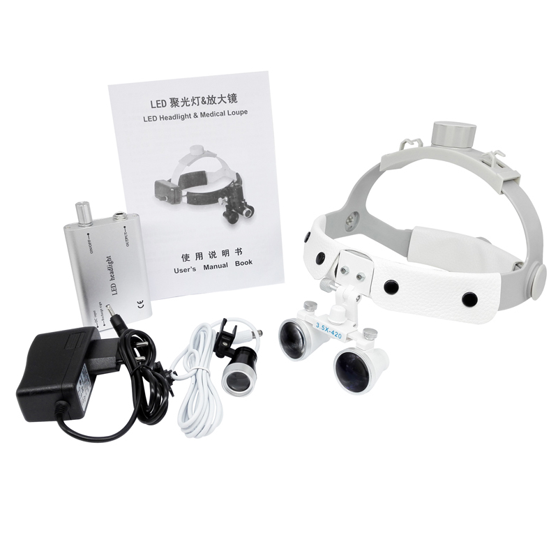 Dental Loupes Surgical Binocular Glass Medical Magnifier 3.5×420 & LED Head Light