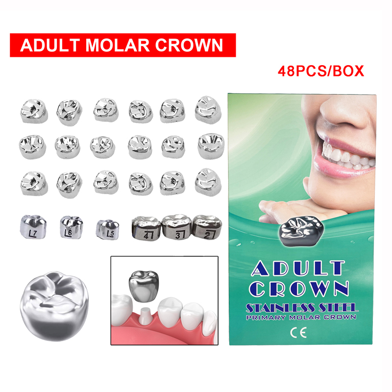 Dental Adult Permanent Molar Crowns Preformed Temporary Crown Stainless Steel