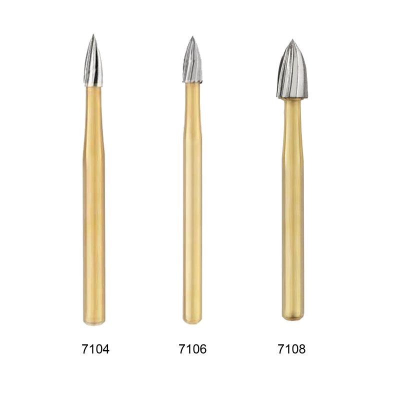 Dental FG7104 / FG7106 / FG7108 Carbide Burs Flame Shape For High Speed Handpiece