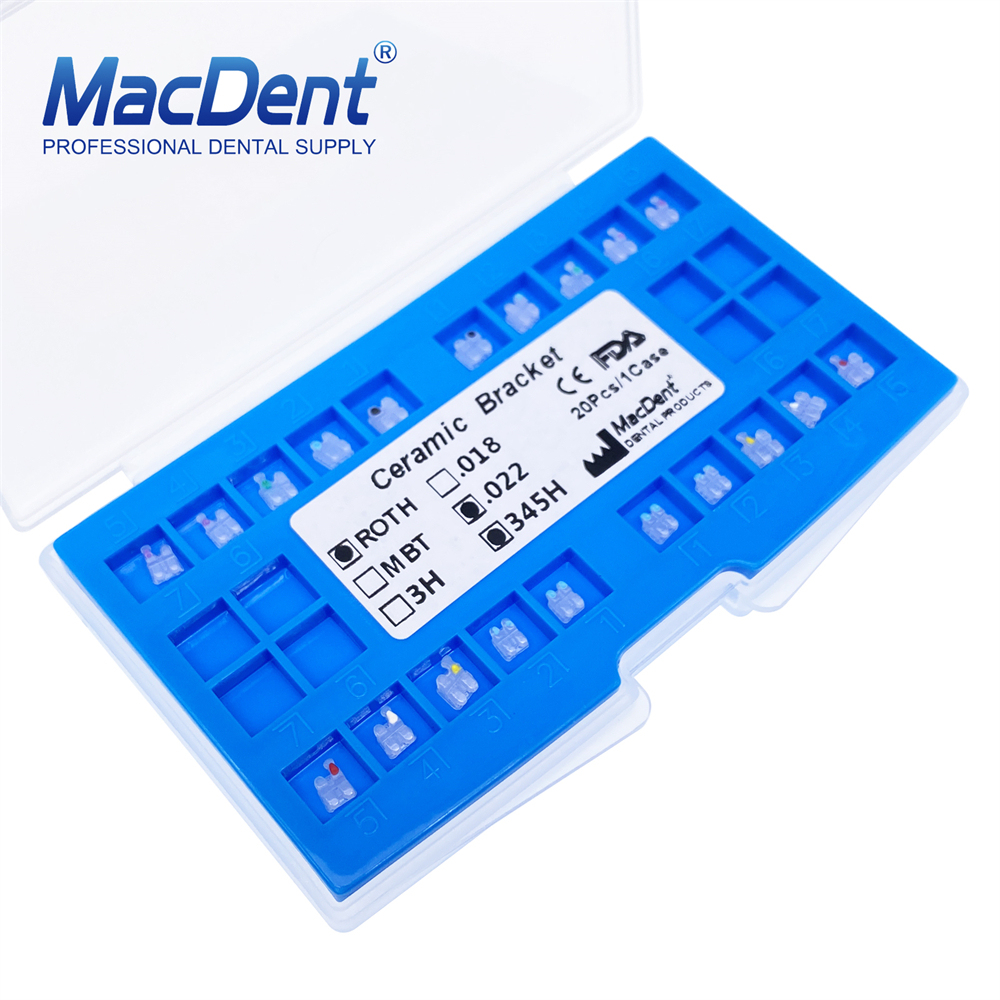 MacDent Dental Ortho Clear Ceramic Bracket Braces Mesh Base ROTH/MBT 022 345 Hook