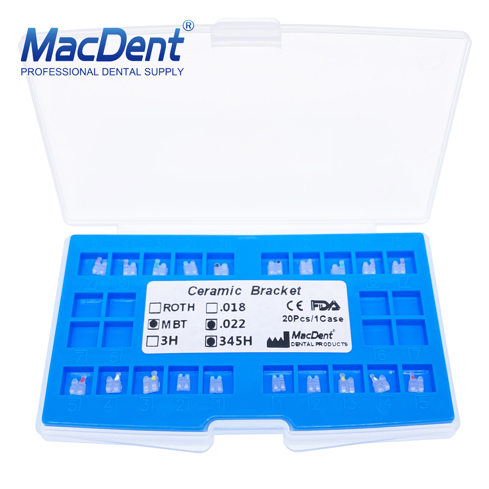 MacDent Dental Ortho Clear Ceramic Bracket Braces Mesh Base ROTH/MBT 022 345 Hook