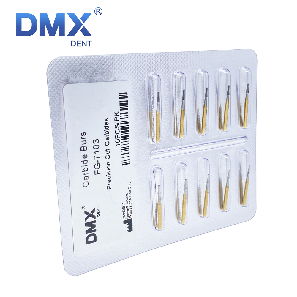 10Pcs DMXDENT Dental Tungsten Carbide Burs FG Gold Trimming & Finishing FG-7103