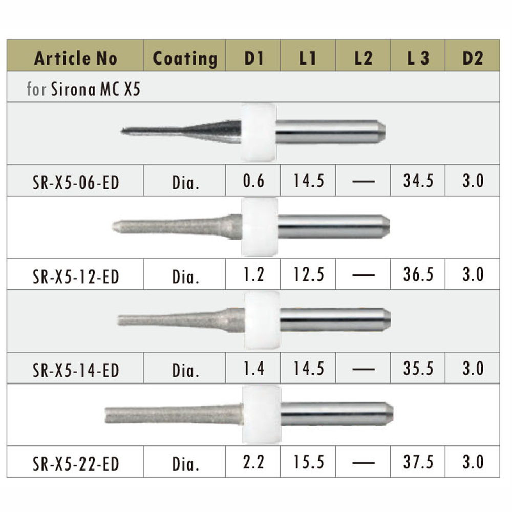CAD / CAM Milling Burs for Lithium Disilicate
