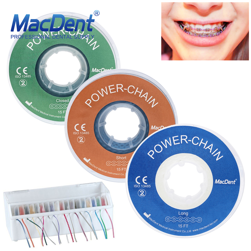 MacDent Dental Ortho Brace Bands Power Chains Super Elastic Short Closed Long