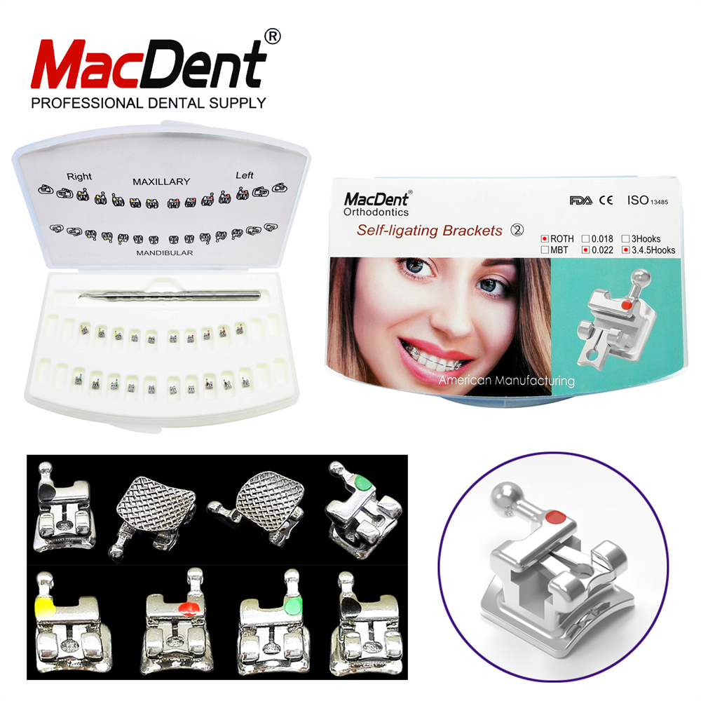 MacDent Dental Orthodontic Self-ligating Brackets 5-5 Roth/MBT 0.022