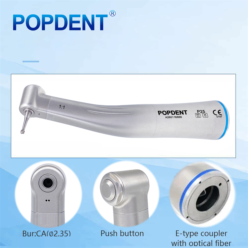 POPDENT Dental 1:1 Fiber Otic/Non Fiber Optic Contra Angle Handpiece Inner/External Water