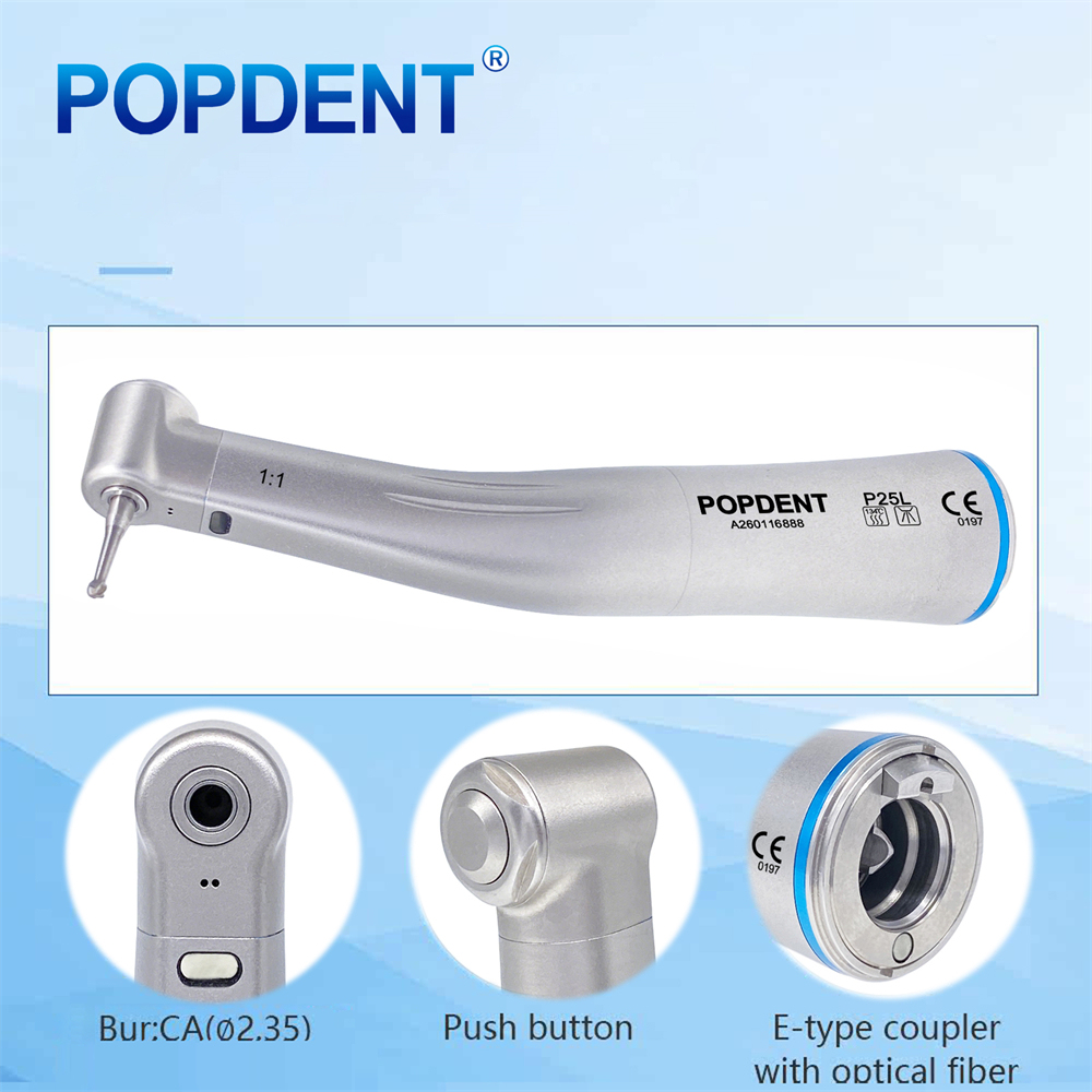 POPDENT Dental 1:1 Fiber Otic/Non Fiber Optic Contra Angle Handpiece Inner/External Water