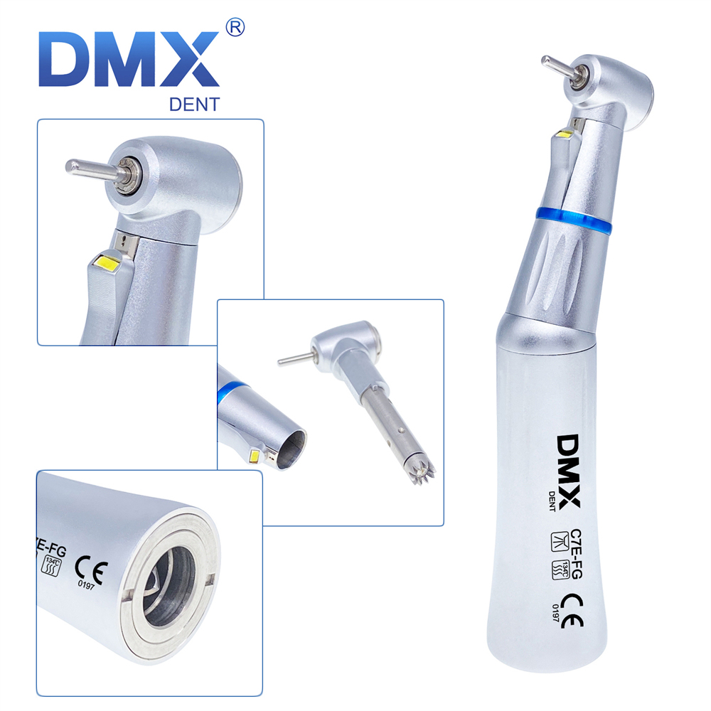 DMXDENT Dental LED E-Generator Low Speed Contra Angle Handpiece Push button fit 1.6 /2.35mm Burs