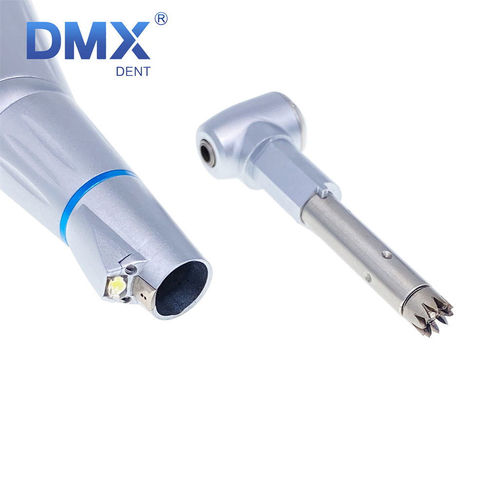 DMXDENT Dental LED E-Generator Low Speed Contra Angle Handpiece Push button fit 1.6 /2.35mm Burs