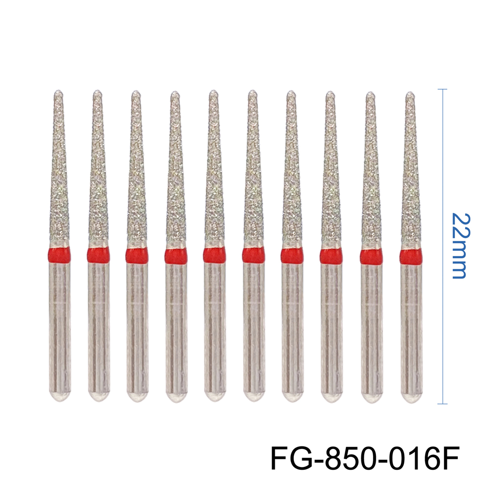 10Pcs Dental Diamond Burs FG Round End Taper Fine 850/016F Bur High Speed Burs