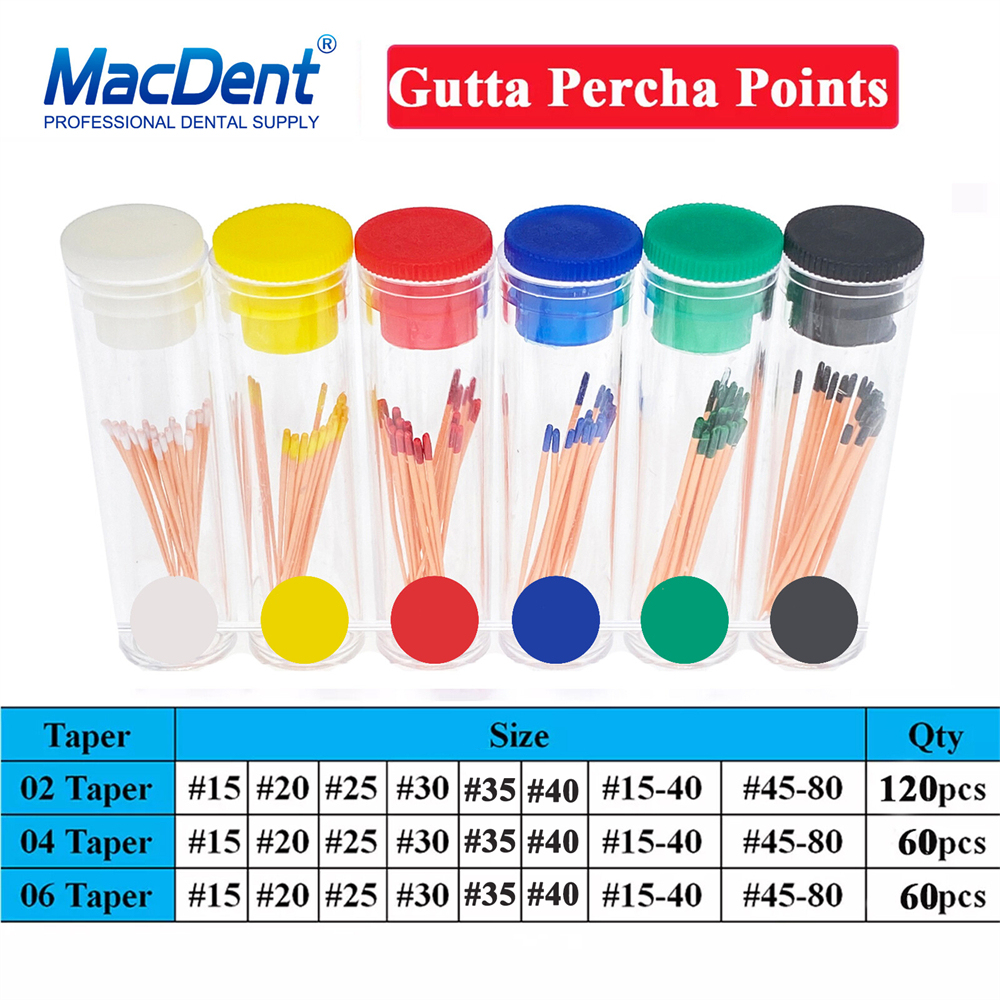 MacDent Dental Endo Gutta Percha Points/Absorbent Paper Points Taper 0.02/0.04/0.06